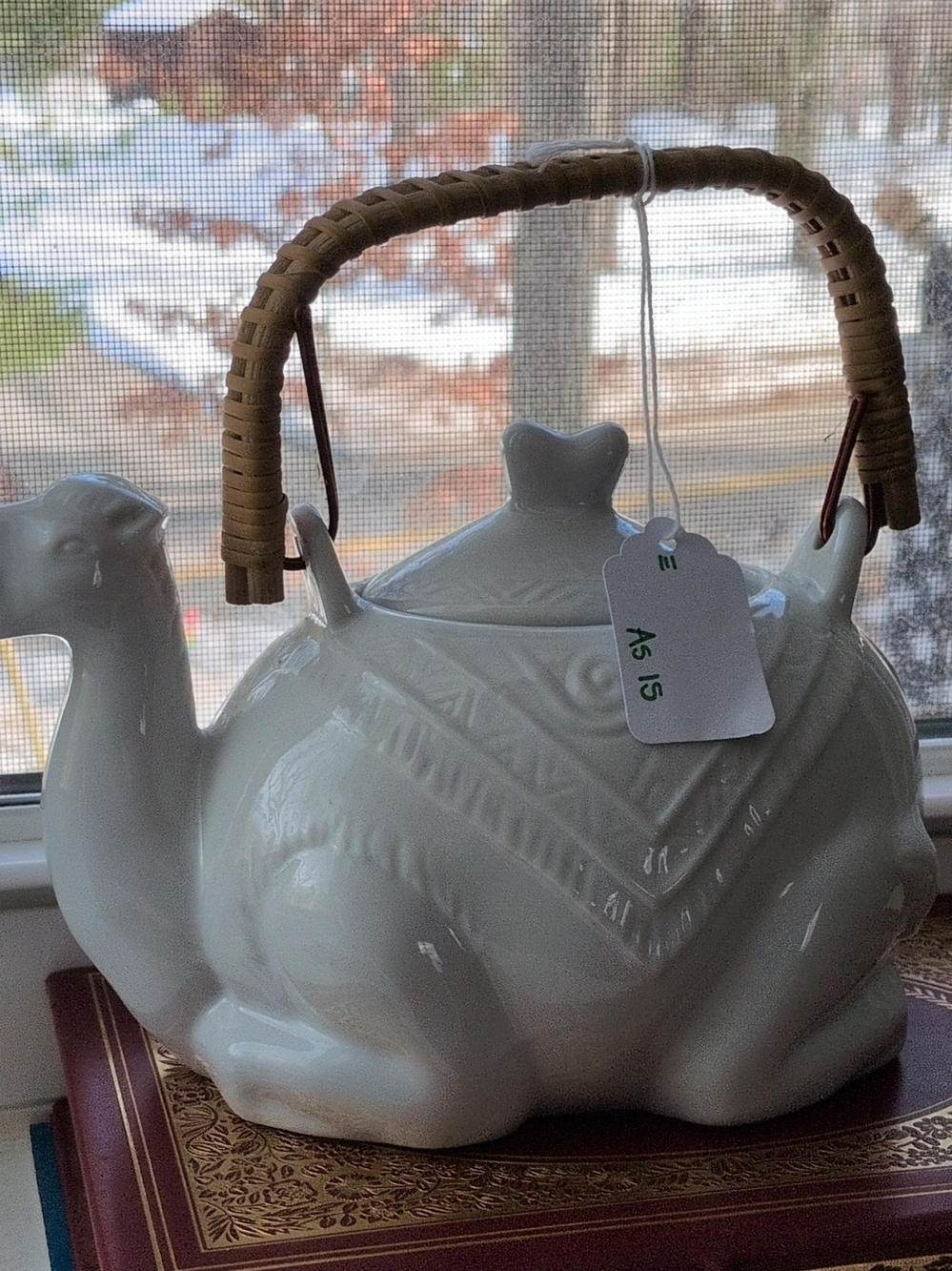 White Ceramic Camel Teapot with Woven Handle